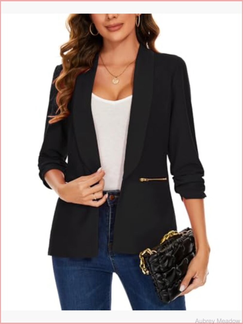Casual Blazer 3/4 Sleeve Open Front Cardigan Work Office Suit Jacket Zipper - Picture 4 of 6